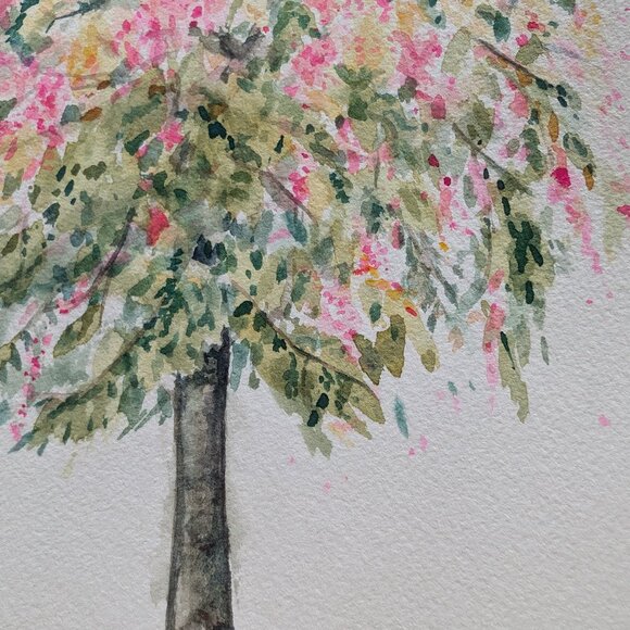 Whimsical Rainbow Flower Tree - Original Watercolor 9"x12" - Picture 4 of 8